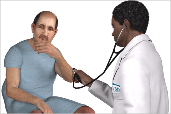 Image of a patient and a physician in an interaction.